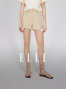 Khaki French Workwear Style Casual Shorts Womens Summer New Small Size Heightening Slimming Pants Straight Leg Zipper Natural Waist Polyester Fiber