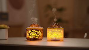Humidifier Essential Oils Diffuser Creative Simulated Volcanic Lava Flame Aromatherapy Machine Colorful Flame Smoke Ring Atomization