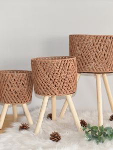 European Style Wicker Flower Stand Bamboo Vine Floor Mounted Indoor Decorative Plant Holder Living Room Balcony Rack