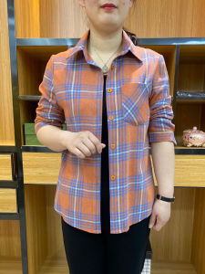 New Plaid Long Sleeve Loose Shirt for Middle-Aged Women Spring Autumn Casual Style Button up Mom Clothes Womens Top