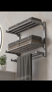 Carbon steel50/60cm Double Layer Bathroom Storage Organizer Holder Shelf Towel Rack