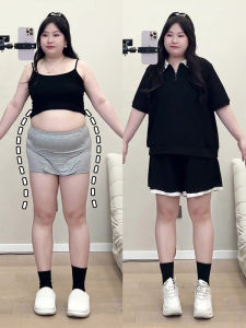 Plus Size Ladies Youthful-Looking Two-Piece Set Plus Size Womens Flab Hiding Covering Belly Thin Pear Shapes Casual Sports Wear Fashionable Suit