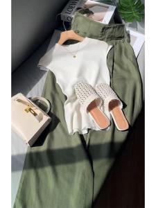 Anti-Aging Fashion White T-Shirt And Casual Pants Set Womens Summer Clothing Set Covering Meat Loose Fit High-End Feeling