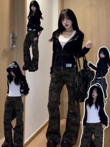 เสื้อแจ็คเก็ตฮู้ดซิปสไตล์อเมริกันสำหรับผู้หญิง ฤดูใบไม้ผลิและฤดูใบไม้ร่วง ทรงสลิมฟิต แขนยาว ปกติ แจ็คเก็ตสตรีท