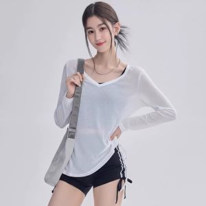 Áo Yoga Dài Tay Form Rộng Cổ V Có Dây Thắt Chống Nắng Siêu Nhẹ