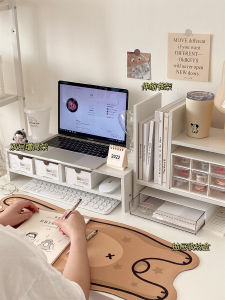 Double Layer Desktop Computer Monitor Stand Riser Desktop Storage Box Dormitory Desk Office Workstation Essential Table Organizer