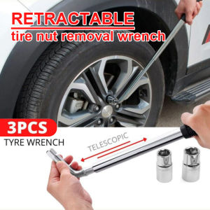 3PCS Tyre Wrench Telescoping Lug Wrench Spanner Lug Wheel Wrench with Sockets Wrench Retractable Tire Nut Removal Wrench Car Repair Tools 17mm/19mm/21mm/23mm 1/2inches car rim wrench spanar buka tayar kereta 可伸缩手动扳手