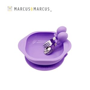 ช้อนและตะเกียบ Marcus สำหรับเด็ก ด้ามสั้น ลายสัตว์การ์ตูน ชุดจั๊มป็อป วัสดุสแตนเลสและยางซิลิโคน สีแดงและสีเหลือง สำหรับใช้ในร้านอาหาร