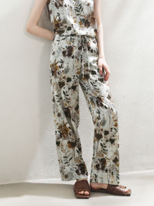 Miccbeirn | Silk Elastic Wide Leg Pants Casual Loose Fit Drapey Fashion Slimming Straight Cut Trousers Natural Waist Corded Comfortable