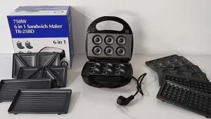 Jualan hebat [ Penghantaran dari China ]2025 Produk Baru 6IN1 Pembuat Sandwic 6-dalam-1 Pembuat Wafel Mesin Sarapan Pembakar Roti Isi Rumah Pembakar Roti JK