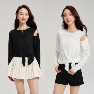 miiow | Cat Woman Lyocell Cool Sensation Side Split Base Shirt Women Summer New Loose Slimming Shoulder Exposure Top Breathable Lightweight T-shirt