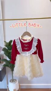 เช็ตเดรสสำหรับเด็ก เสื้อแขนยาวผ้าร่อง กระโปรงฟูๆผ้าชีฟอง น้ำหนัก 10-30กิโล รหัสHTP9