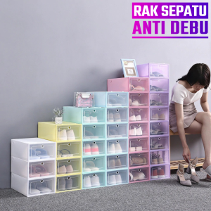 Tempat Sepatu Rak Tertutup Anti Debu Transparan