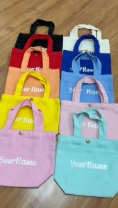 Customize Name Mini Canvas 10 Colour Canvas Bag Candy Color Tumbler Bag Mini Lunch Box Bag Colorful Canvas No MOQ