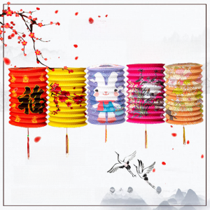 Spring Festival Paper Lantern Hanging Decoration Childrens Handheld Accordion Foldable Glowing Small Lantern Traditional Decorative Flower Lantern