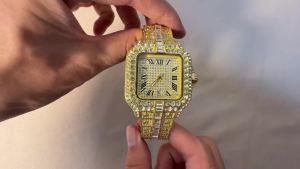 Luxury diamond watches for men Hip Hop Style Bling Bling Iced Out Wristwatch Fashion Square Stainless Steel Waterproof Clock 202