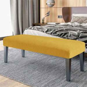 Polar Fleece Long Bench Cover Stretch Piano Stool Slipcovers Rectangle Bench Dust Covers for Bedroom Living Room Home Decor