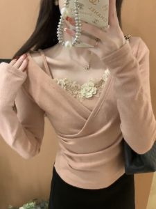 Pure Desire Knitted One-Shoulder Top Womens Autumn Winter Slimming Base Layer Shirt Korean Style Commute Fashion