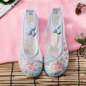 The Han-Style Clothing Shoes Child Girl Chinese Ancient Style New Flat Bottom Flat Heel Princess Shoes Students Performing Shoes Fairy Shoes Chinese Style