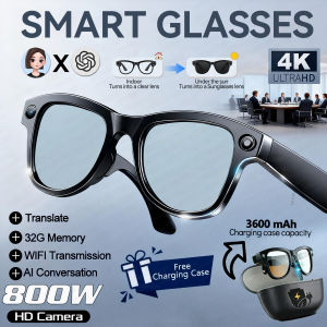 GUHUAVMI | Kính Thông Minh AI Tích Hợp Camera HD 1080P M02 Kèm Hộp Sạc Kiêm Pin Dự Phòng 3600mAh Bộ Nhớ 32GB Hỗ Trợ Dịch Thuật Nghe Nhạc Xem Video Dành Cho Nam Và Nữ
