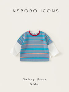 Insbobo Boys Long Sleeve T-Shirt Color Block Casual Knitted Cotton Polyester Spring Autumn Fashionable Childrens Clothing