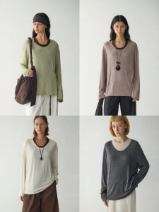INSIS FEMME | Rib Wool-Acetic Blend Large U-Neck Loose Layer T-Shirt