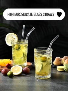4pcs Reusable Glass Straw Straight Glass tubularis Straw with Cleaning Brush