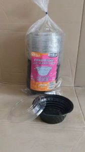 ชามพลาสติก ถ้วยพลาสติก NT45 ชามดำ ถ้วยสีดำ พร้อมฝาโดมใส แพคละ 50 ชุด ยี่ห้อNEXTECH