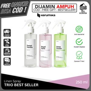 HARUMIKA LINEN SPRAY ANTI BACTERIAL (BUY 1 GET 3) PAKET TRIO 250ML ROOM REFRESHER Serbaguna Solusi Tidur Lelap Pengharum Bantal dan Guling Atasi Imsonia Depresi Stres Membasmi Kuman dan Bakteri Aroma AEGIS HILLS / AURURE BLUE / MORNING VIBES Parfume Parfu