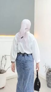 Rok jeans wanita panjang korean style rok jeans skrit span Theana