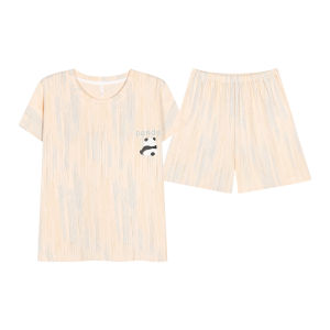 Miiow | Pure Cotton Womens Sleepwear Summer Thin Home Clothes Outdoor Wearable Set Cute Cartoon Pattern Round Neck Short Sleeve