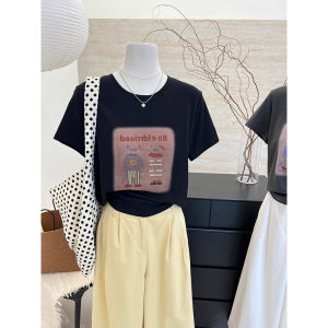 Áo Thun Cotton Tay Ngắn Cổ Tròn in Họa Tiết Mùa Hè Dáng Rộng Cho Nữ Áo Thun Dài Tay Nửa Tay Thường Ngày Phong Cách Đơn Giản