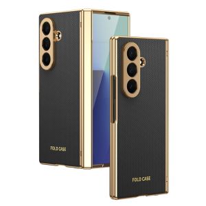 szhaiyu | Electroplated Leather Phone Case For Samsung Galaxy Z Fold 8 Ultra Fold 7 6 5 4 Hinge Protective Glass Screen Protector Cover