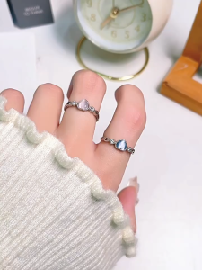 DAIMEISHU แหวนรูปหัวใจสำหรับผู้หญิงแหวนดีไซน์น่ารักหวานสไตล์เด็กผู้หญิงแหวนปรับขนาดได้