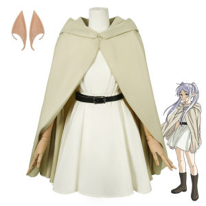 Anime Frieren: Beyond Journeys End Cosplay Costume Crunchyroll Frieren Practice Hooded Cloak Dress Belt Outfit Halloween Fancy Role Playing Costumes