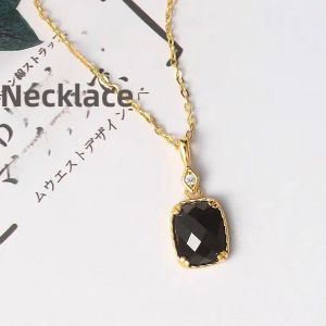 Gothic Gold Plated Black Agate Pendant Necklace