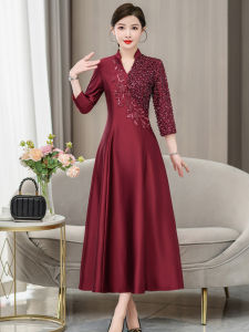 Elegant Cheongsam Dress for Women mid Waist A-Line Skirt Zipper Closure Diamond Embellished Commuter Korean Style Spring Summer