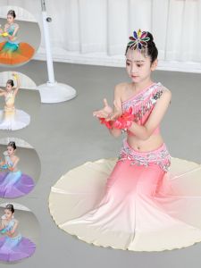 New Arrival Kids Dai Dance Costume Girl Dai Peacock Dance Hip-Wrapped Mermaid Dress Childrens Ethnic Performance Wear