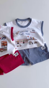 Set bộ áo tanktop sắc màu và quần short cho bé trai đi chơi đi học màu vàng 1tới 7t BERNIE H0326B03Đ