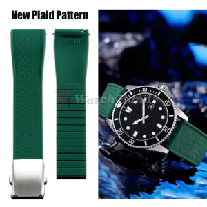 New Plaid Hybrid Pattern Watch Strap 20mm 22mm Folding Buckle Quick Release Silicone Waterproof Watch Band Green Blue Bracelets