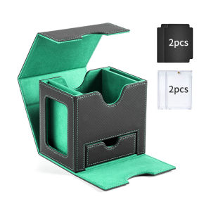 Side-Loading Double Window Card Deck Box 100+ PU Leather Magnetic TCG Card Storage for 35PT Card Brick