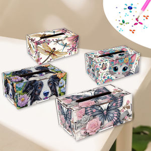 1 Set of Animal Diamond Painting Art Tissue Box DIY Special-Shaped Diamond Part Mosaic Handcrafted Tissue Storage Box Set