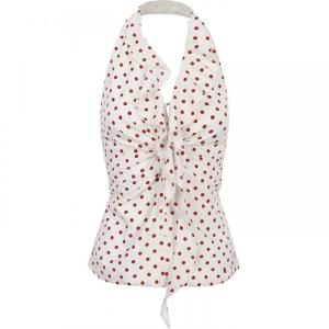 Halterneck Camisole Aesthetic Back Design Polka Dot White