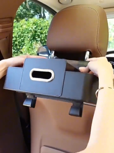 Car Back Seat Organizer with Cup Holder Car Seat Back Tissue Box and Storage Hook Multifunctional Car Organizer for Hold PhoneSnacks Drinks Handbag Compatible with Most Vehicles (Black)