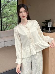 Luxurious Ice Silk Long Sleeve Open Cardigan Set Fashionable Casual Lady Style Home Wear Comfortable Breathable Sleepwear