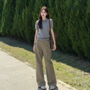 Quần Jeans Ống Rộng Ống Thẳng Cạp Cao Màu Khaki Quần Công Sở Thường Ngày Cho Nữ Cao 180 Cm Quần Dài Thường Ngày