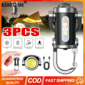 Kebememe Đèn làm việc COB TYPE-C Sạc đèn pin LED Keychain treo cầm tay ánh sáng không thấm nước Keyring Túi cắm trại đèn