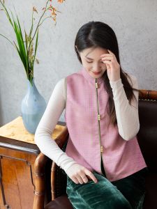 Double-Sided Wear Silk Satin Stand Collar Jacket New Chinese Style Single Button Retro Womens Daily Celebration Vest