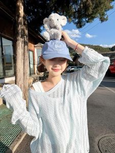 Áo Len Dệt Kim Dài Tay Cổ Tròn Giản Dị Thường Ngày Dành Cho Nữ Mùa Xuân Hè Thiết Kế Mới Mỏng Khoét Lỗ Áo Len Cardigan