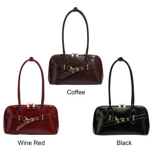 [Ueb Flagship Shop] Women PU Leather Shoulder Bag Y2K Handbag Bowling Bag for Travel Dating Shopping